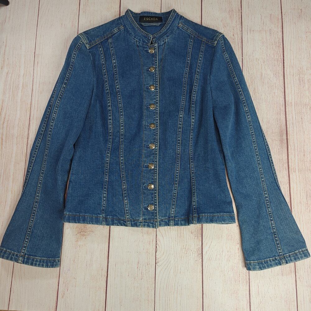 Vintage Escada mandarin collar button front denim jacket sz 38/M